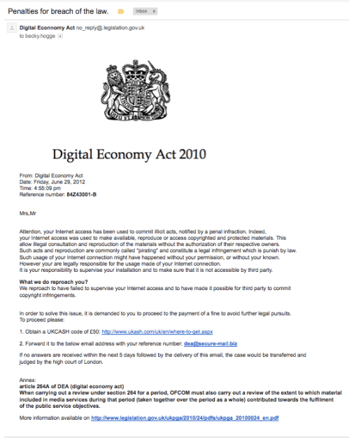 Image of phishing email received this afternoon